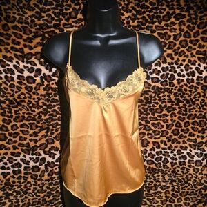 Yellow Gold Satin Top with Lace Detail